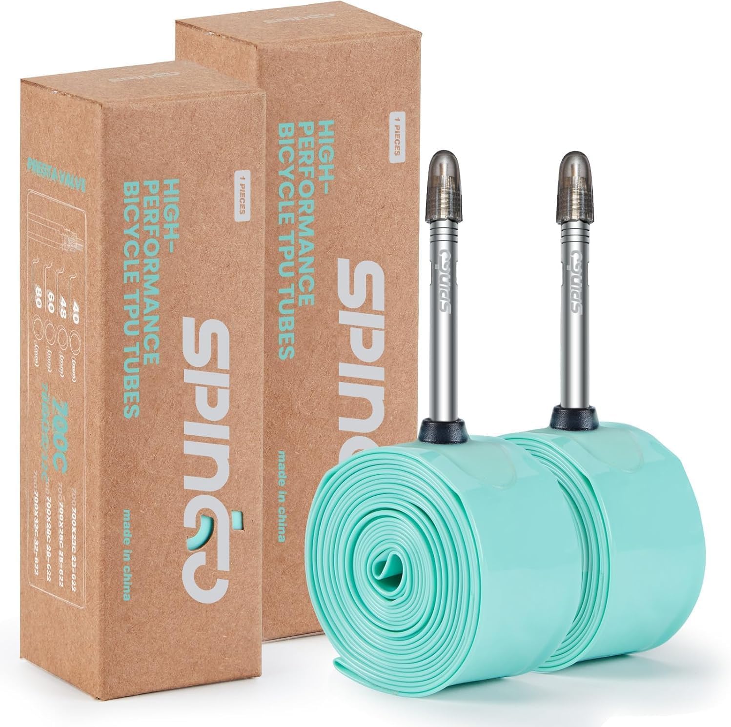 2-Pack SPINGO Aluminum Alloy TPU Inner Tube 700C x 23c-32c with 48mm/60mm/80mm Presta Valves TPU Bike Tube Lightweight Bicycle Spare Tire