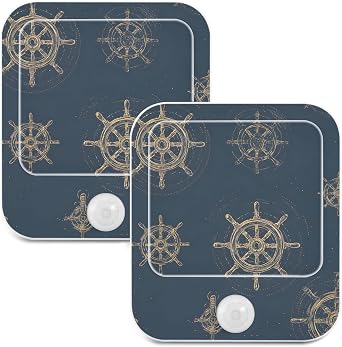 Golden Anchor Motion Sensor Night Light Plug Into Wall Soft Warm White LED Nightlight [2 Pack]