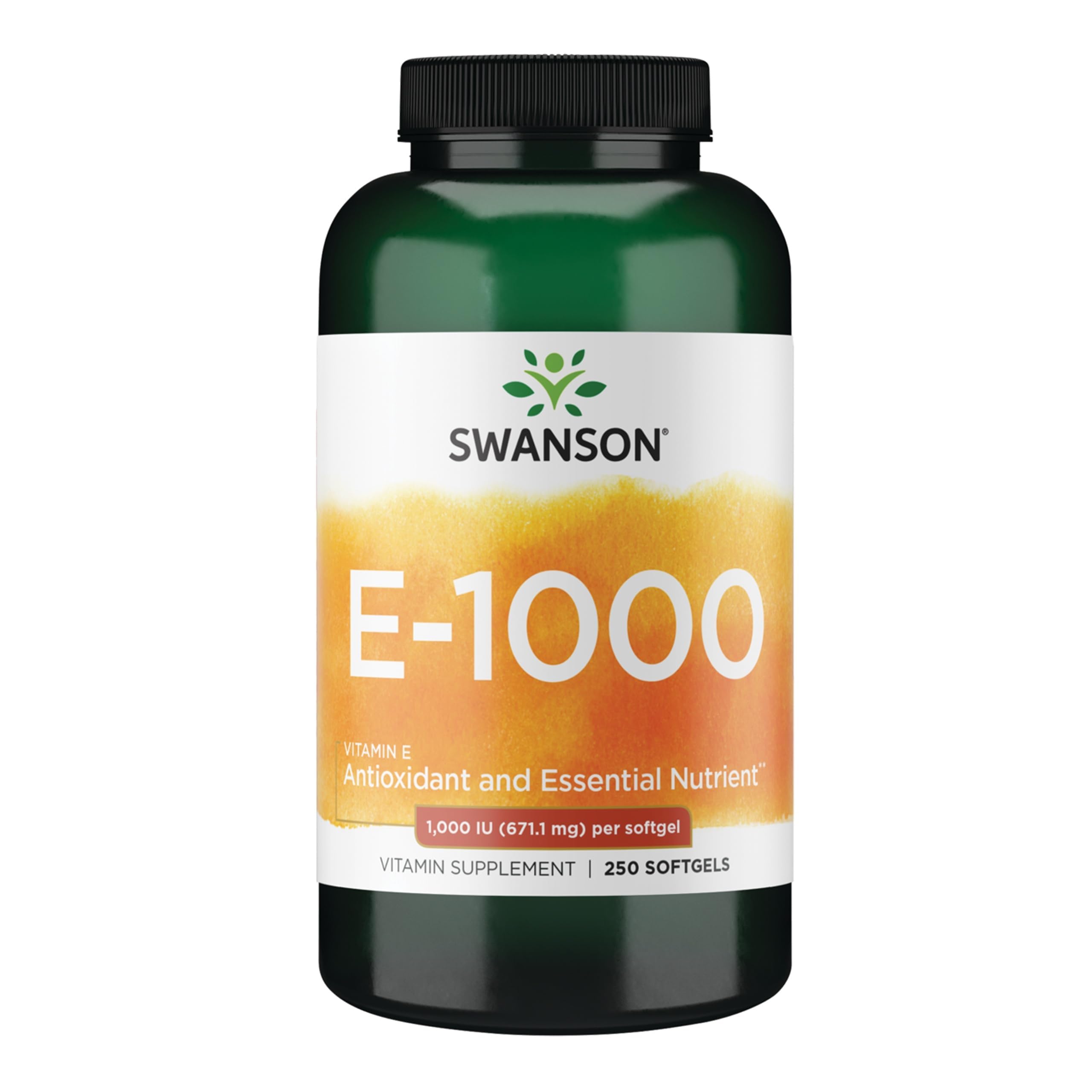 Swanson Natural Vitamin E 1000 IU (671.10 mg), 250 Softgels 250 Count (Pack of 1)