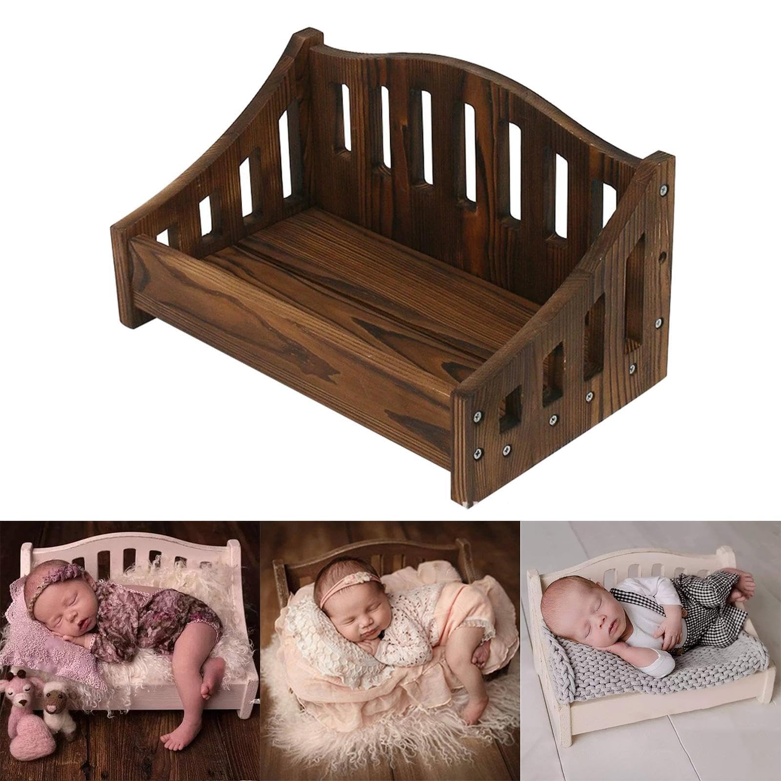 Piccolo letto in legno per posare oggetti di scena per la fotografia di neonati, scelta di tendenza per fotografi professionisti e amatoriali, oggetti, caffè, 38x22.5 cm