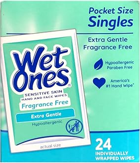 WET ONES Sensitive Skin Hand Wipes, Singles Extra Gentle Fragrance & Alcohol Free 24 ea