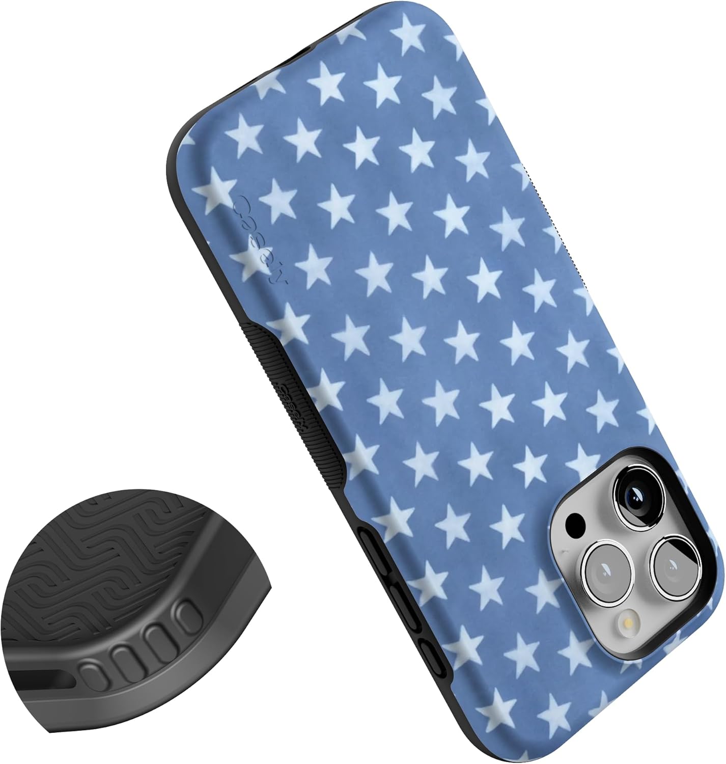 Casely iPhone 15 Pro Case | Coastal Blues | Denim Stars | Bold Protective Design | Compatible with MagSafe