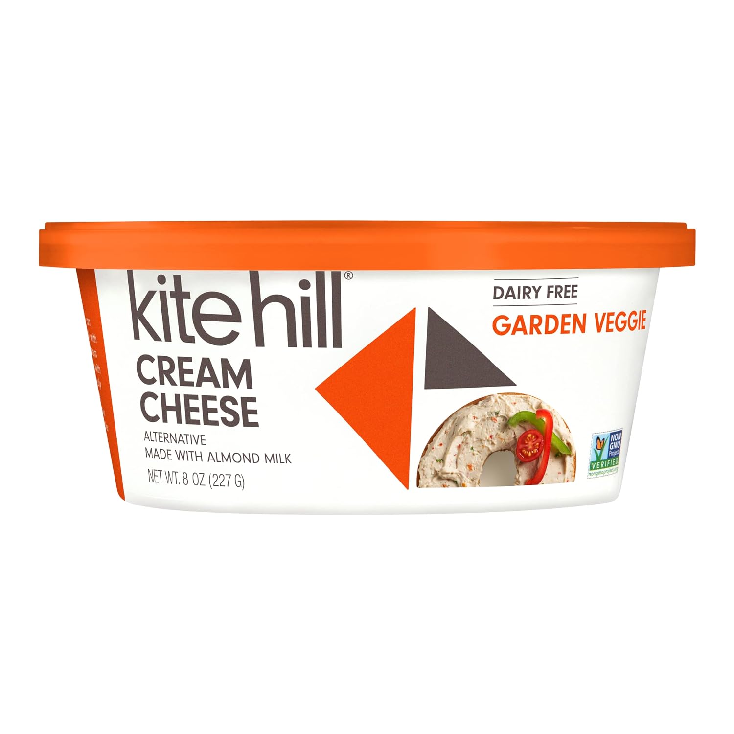 Kite Hill Garden Veggie Almond Milk Cream Cheese Style Spread, 8 Ounces, Dairy Free, Whole 30 Approved, Gluten Free, Non-GMO, Vegan