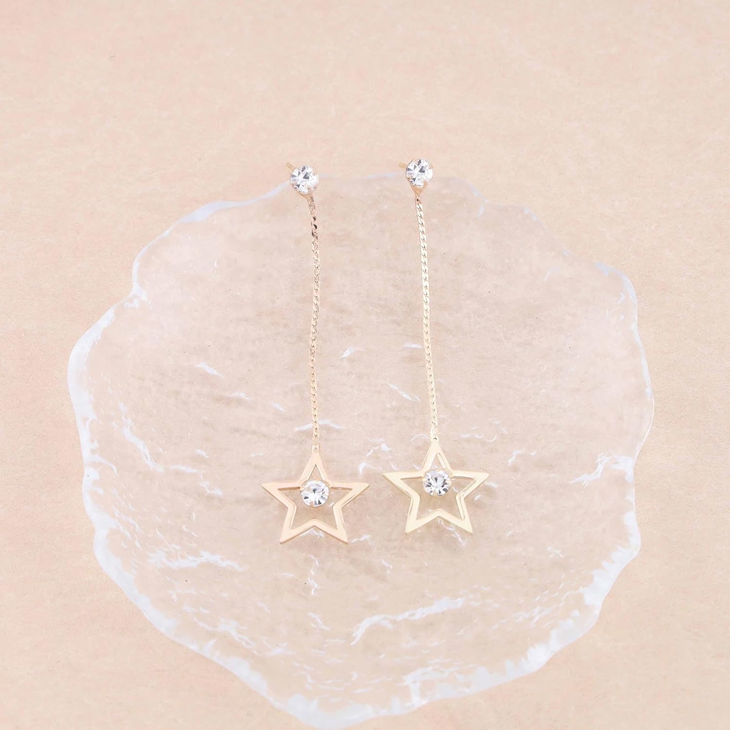 Bohemian Crystal Star Dangle Earrings Gold Cz Star Chain Drop Earrings Rhinestone Star Stud Earrings Long Hollow Star Snake Chain Earrings Jewelry for Women Gifts - Image 5