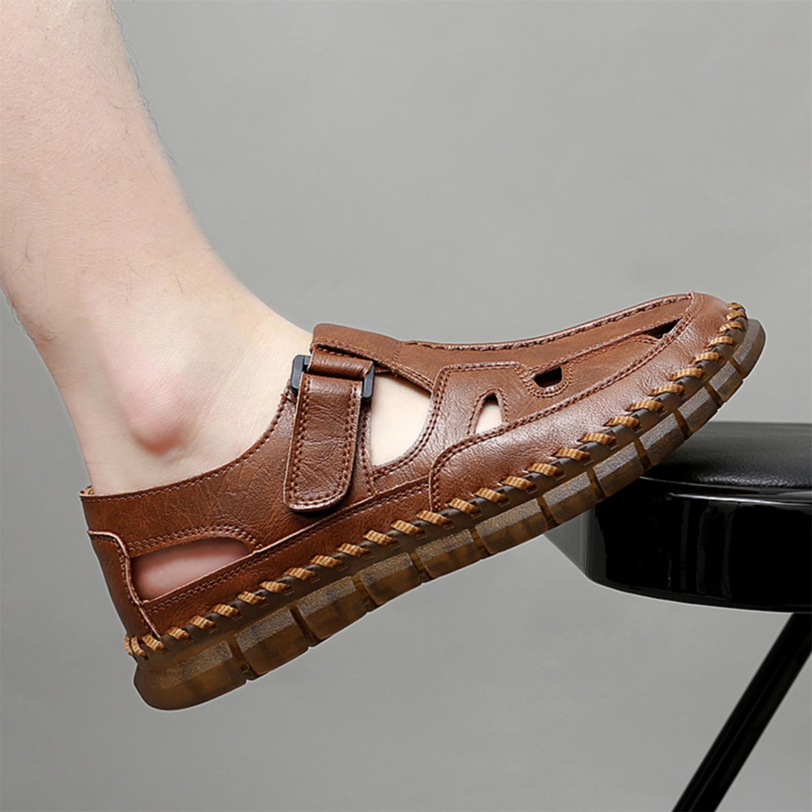 Sandales de sport Erbon pour hommes pratiquant des activités sportives, Marron, Cuir, Sans talon, À enfiler, Sangle unique, Sandal de sport