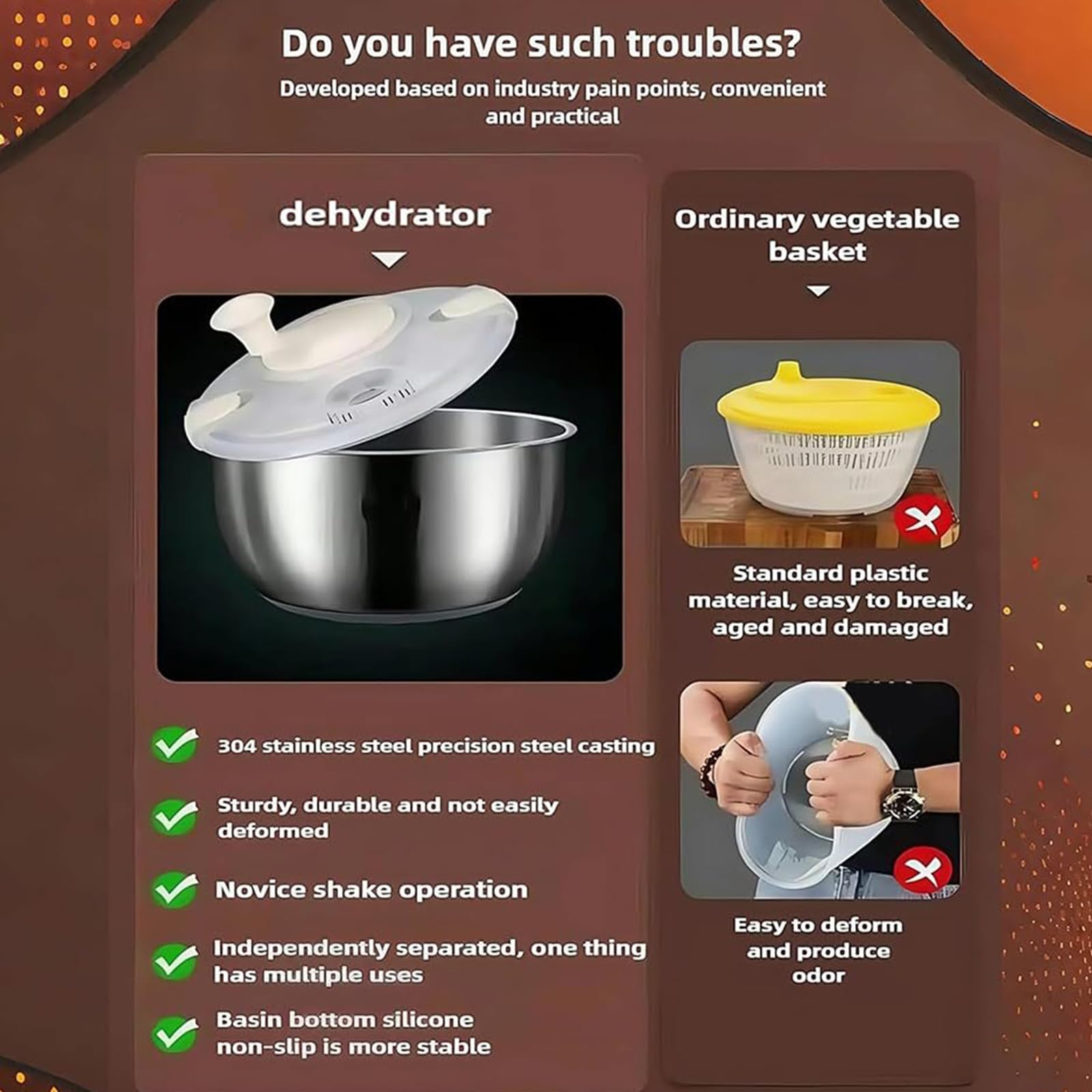 Essoreuse à salade en acier inoxydable avec couvercle ergonomique et base antidérapante pour un séchage efficace des légumes verts et des baies