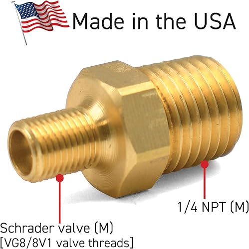 Miniatura 2 de Adaptador de Inflador de Neumáticos LockNFlate 14 NPT (m) a Válvula Schrader (m), Fabricado en los Estados Unidos, Latón, Actualice el portabrocas