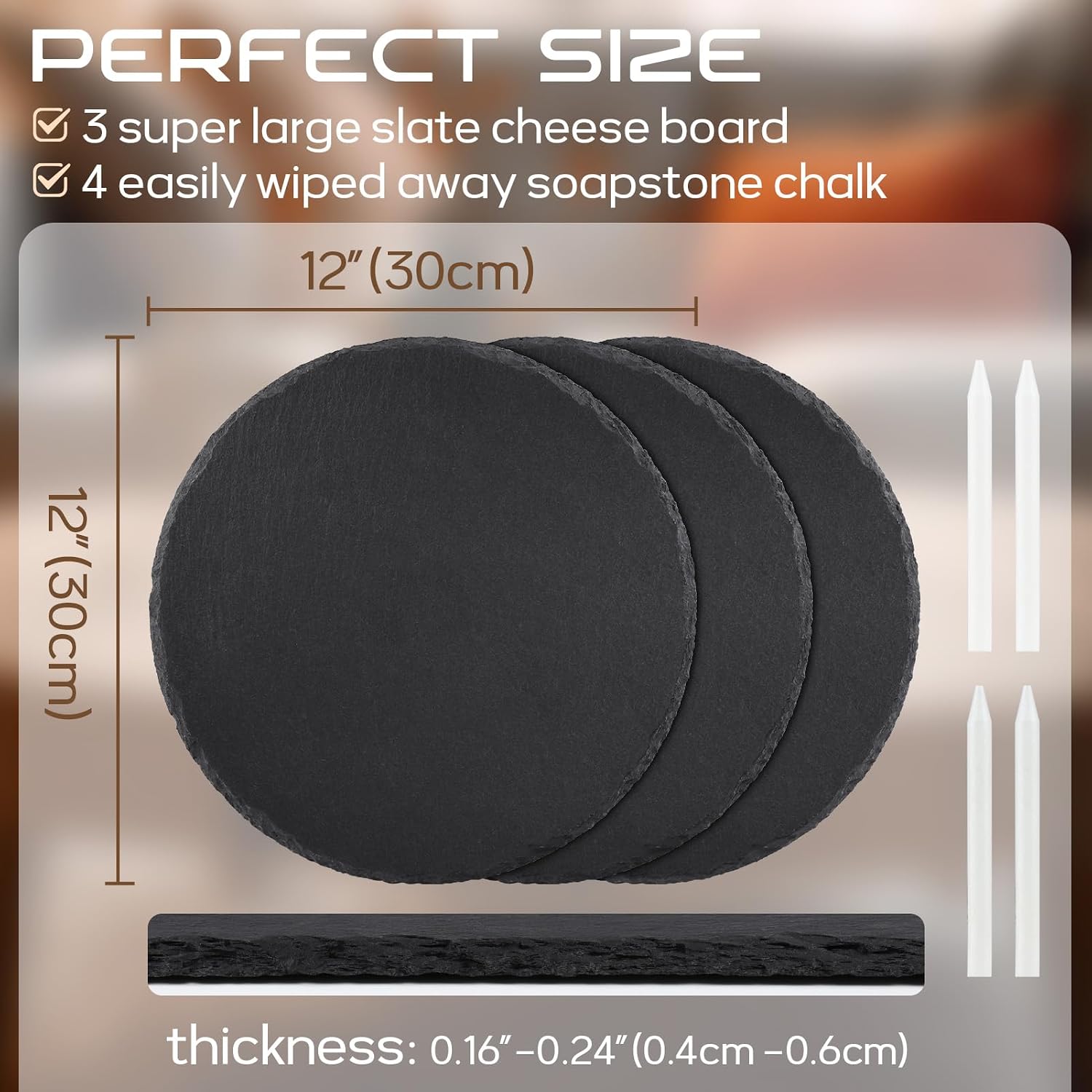 Condition photo showing New/Like New for goh dodd 12 inch set of 3 large slate cheese board, charcuterie boards stone slate plates, laser engraving blanks for meat fruit appetizers sussi party wedding housewarming gifts, round