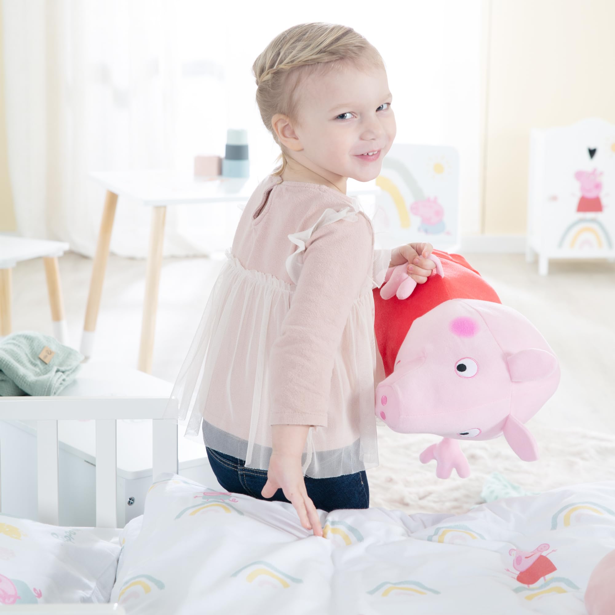 roba Kinderbettwäsche 100 x 135 cm Peppa Pig - Bettwäsche für Kinder aus Baumwolle inkl. Kissenbezug 60 x 40 cm - Motiv der Zeichentrick Serie - Weiß / Rosa