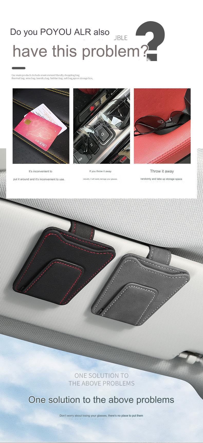 1 pezzo Occhiali da sole per auto, supporto per occhiali in pelle