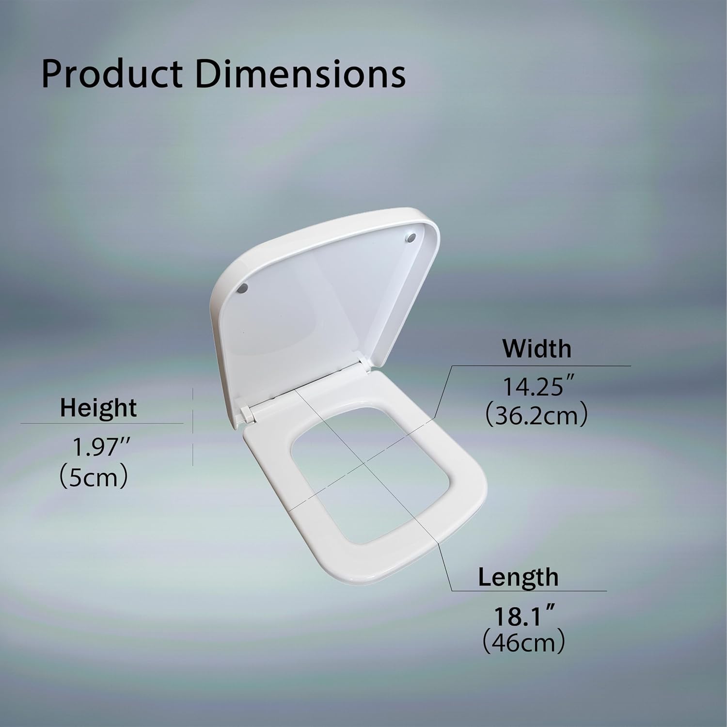 MinSha Square Toilet Seat MinS03, Glossy Finish, Fits 16.5" (Approx. 16.1"–17"), Soft Close Lid, Quick-Release Hinges, Heavy-Duty PP, Easy Installation