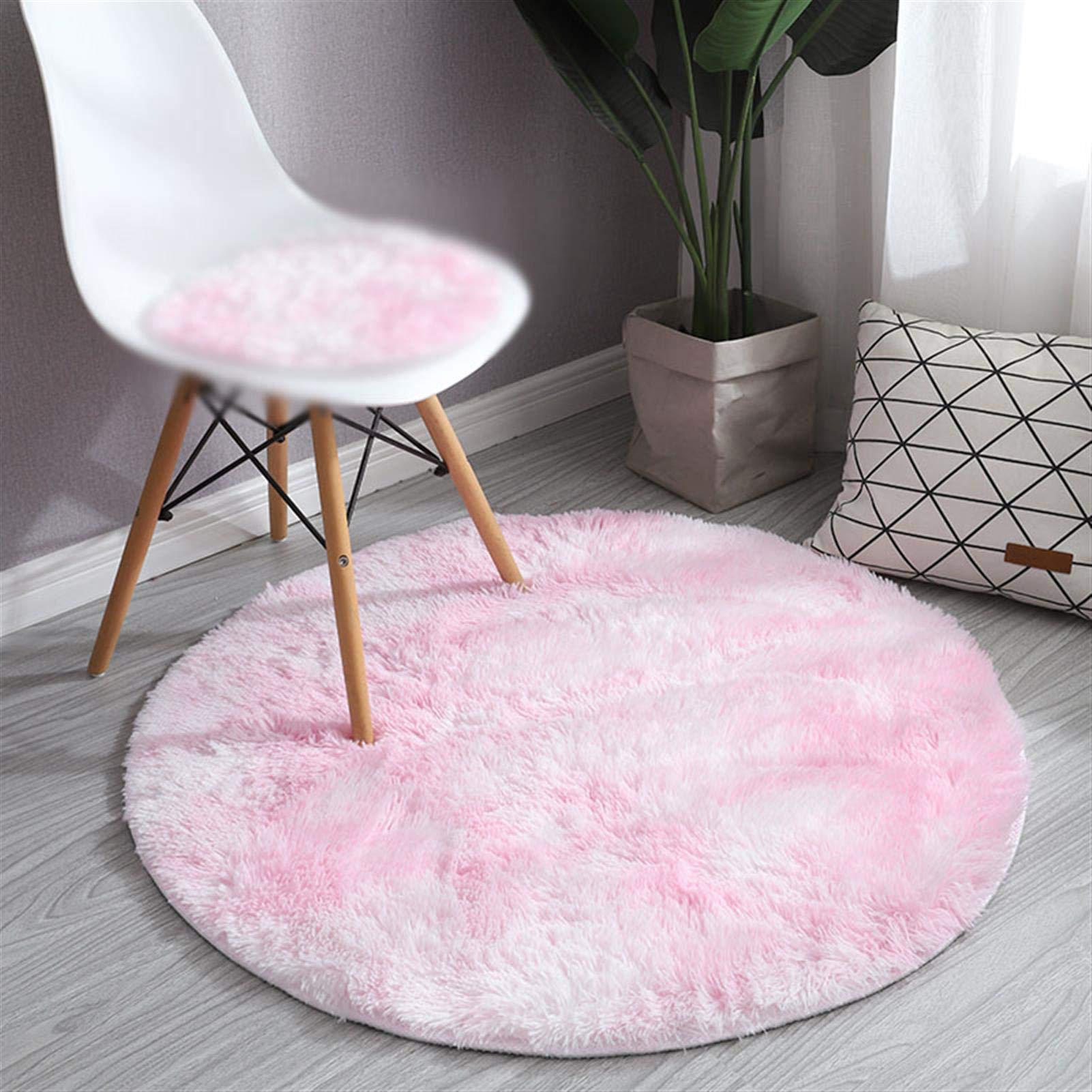 GueTTO Dunkelgrauer Farbverlauf Rundteppich 160cm Dicker Hochflor Flauschiger Kreisteppich rutschfest waschbar für Schlafzimmer Wohnzimmer Kinderzimmer Innen Dekor,Rosa,140cm