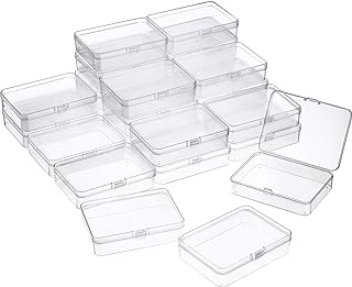 SATINIOR 24 Packs Small Clear Plastic Beads Storage Containers Box with Hinged Lid for Storage of Small Items, Crafts, Jewelry, Hardware (4.45 x 3.3 x 1.18 Inches)