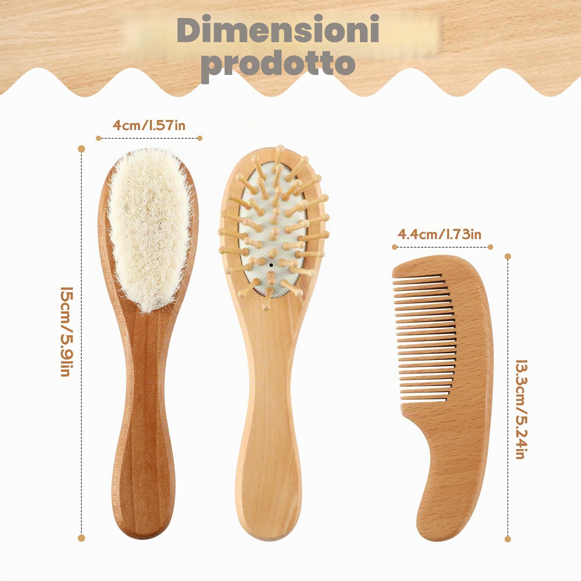 Set di pettini per bambini, in legno naturale, con setole morbide di capra, per neonati, cura del cuoio capelluto, accessori per bambini