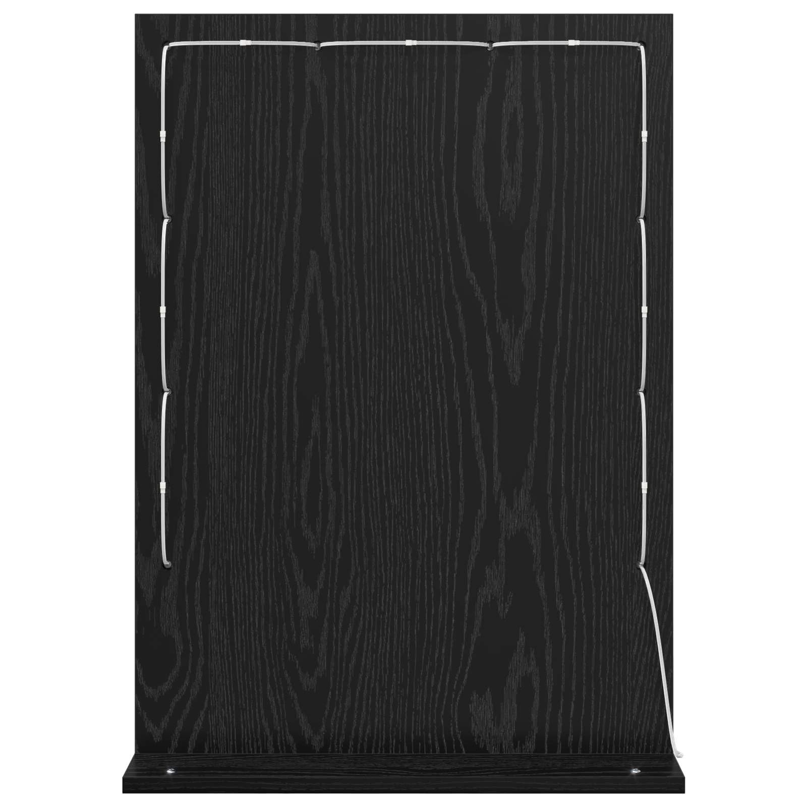 LED Schminkspiegel Schwarz Eichen-Optik 70 x 50 x 18 cm, USB Flachspiegel für Bad, Kosmetik und Rasur, warmweißes Licht im Innenbereich