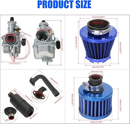 Miniatura 6 de YOXUFA VM22 - Kit de rendimiento para tubo de escape de carburador de etapa 2 para Predator 212cc 196cc Coleman CT200U CT200U-EX BT200X Baja Warrior