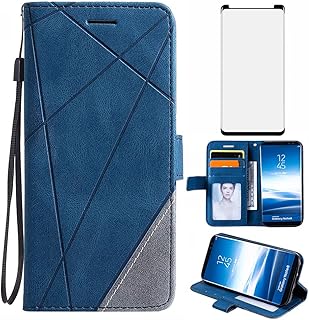 Asuwish Compatible with Samsung Galaxy Note 8 Wallet Case and Tempered Glass Screen Protector Leather Flip Card Holder Stand Cell Accessories Phone Cover for Glaxay Note8 Not S8 Galaxies Gaxaly Blue