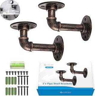 Pipe Shelf Bracket, eSynic Popular 2Pcs Pipe Shelf Brackets Industrial Tube Rack Pipe Brackets for Book Shelf Rustic Floating Shelves for Scaffold Board (9 * 13cm) with a Mini Bubble Spirit Level