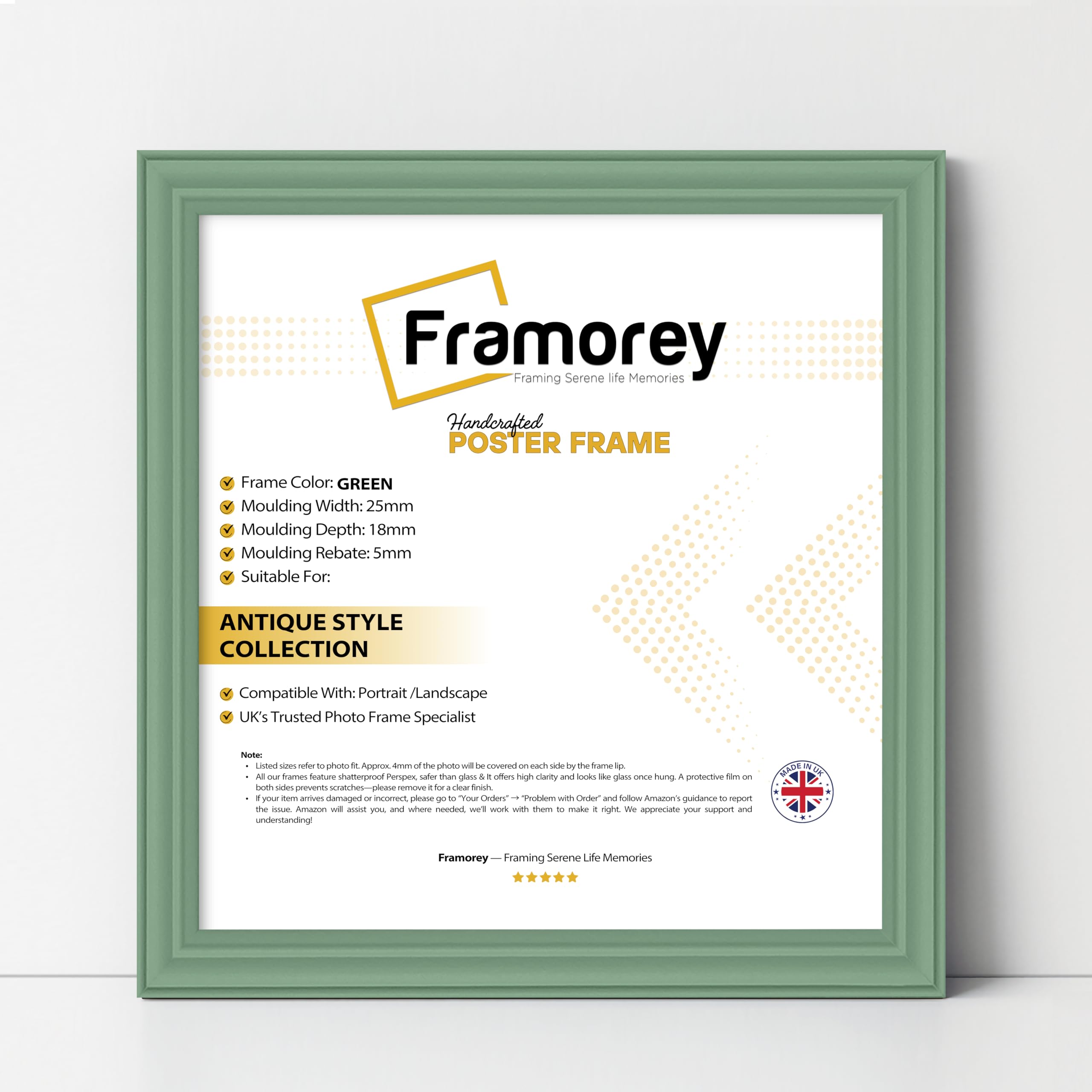 Framorey Framing Serene Life Memories Green Framorey Square Picture Frame, 35X35cm Size Photo Frames, Lw Antique Poster Frame, Wall Hanging Oxford Frames, Premium Wooden Effect Frame