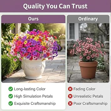 Artificial Flowers for Outdoor Flowers UV Resistant Artificial Outdoor Flowers No Fade Fake Plastic Flowers Faux Plants for Decoration Hanging Planters Fake Flowers for Outside Indoor Outside Garden
