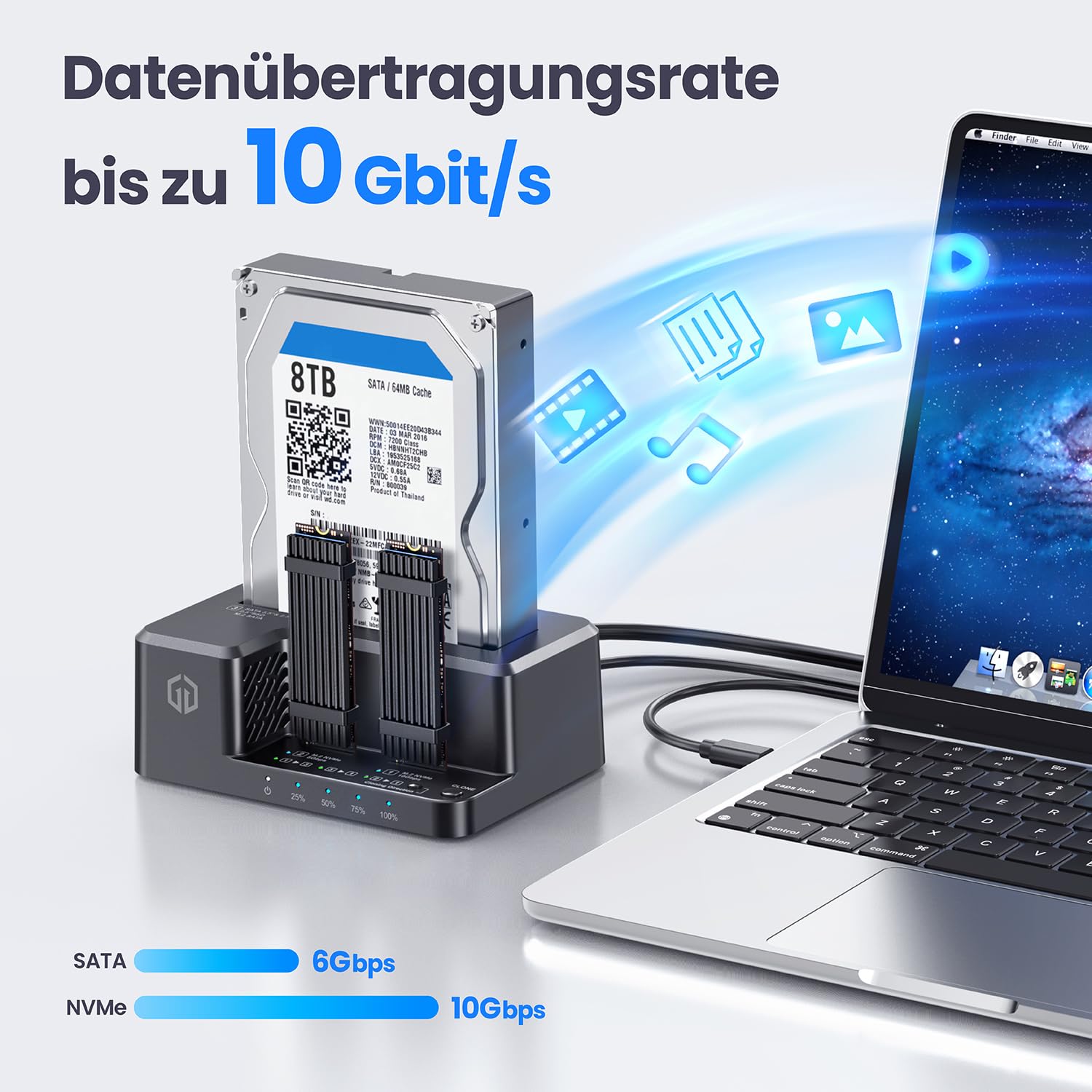 GRAUGEAR Station clone bidirectionnelle pour SSD M2 NVMe M.2, SATA SSD, disque dur 2,5"/3,5" [clonage bidirectionnel] Station d'accueil I M2 SSD Station de clonage I SSD externe I Disques durs