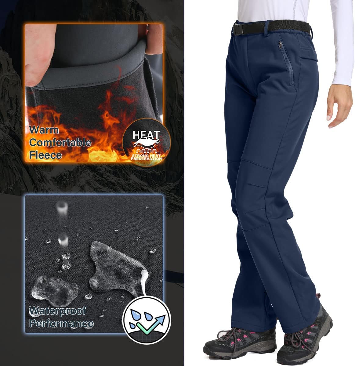 Jessie Kidden Women's Waterproof Pants Hiking Ski Snow Fish Fleece Lined Insulated Outdoor Golf Travel Pant - Image 5