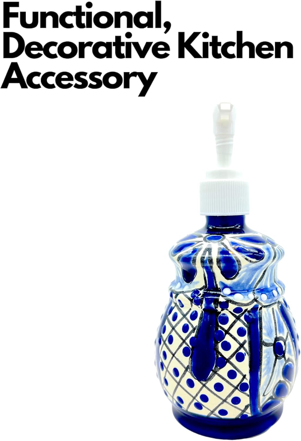 Blue and White Talavera Ceramic Soap Dispenser Lotion Bottle with Pump, for Kitchen or Bathroom Countertops - Hand Painted Mexican Pottery - Mexican Bell Shaped Jabonera Campana Azul