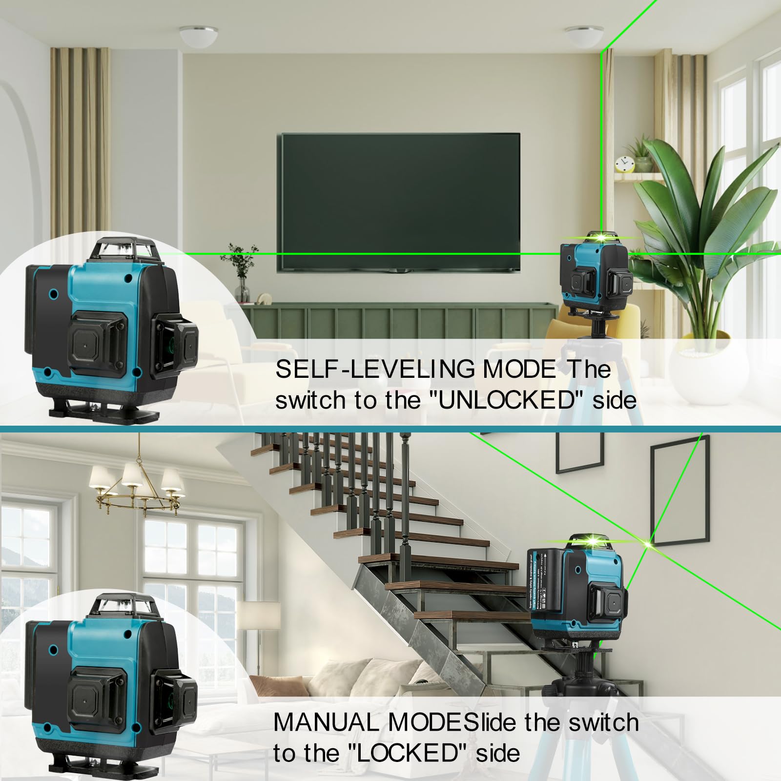 Livella Laser Verde 4x360° Autolivellante Con Treppiede - Per Interni Ed Esterni - Foto 7