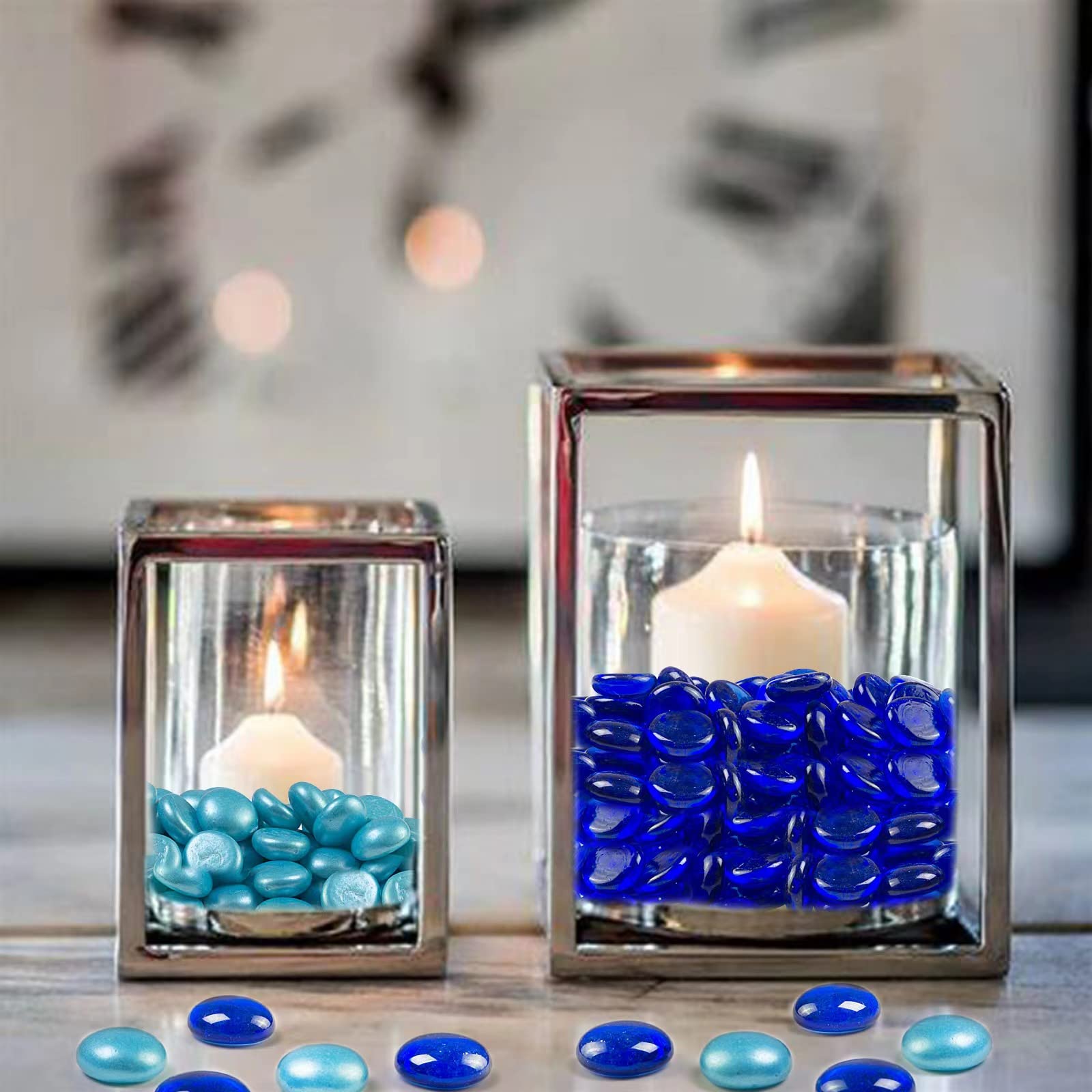 HappyFiller Piedras de Cristal Planas de 5 Libras de Color Azul Oscuro con 1 Pieza de Piedras Preciosas Inspiradoras para Rellenar jarrones, Piedras Florales para Acuario, Piedras, jardín, mosaicos