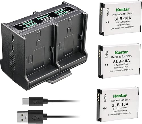 Kastar 3-Pack Battery and Quadruple Charger Compatible with Samsung WB150F, WB200F, WB250F, WB280F, WB350F, WB500, WB550, WB600, WB650, WB700,