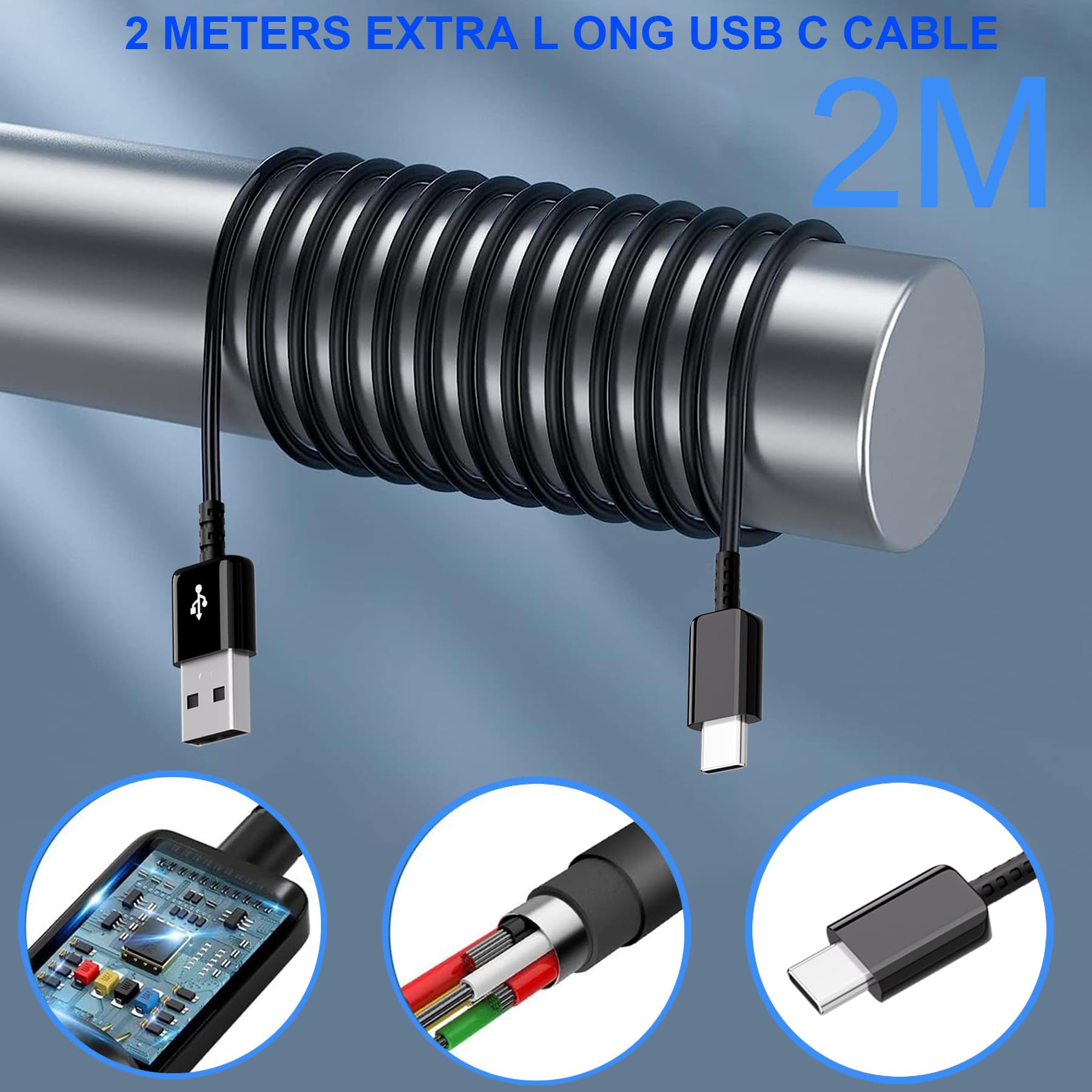 Caricatore USB 2-Pack, Caricatore Rapidoe con Cavo di Ricarica 2M, Carica Batterie Cellulare di Tipo C per Samsung A13 A14 A15 A20e A23 A32 A33 A34 A40 A51 S8 S9 S10 S20 S21 FE Ultra Plus Z Flip4