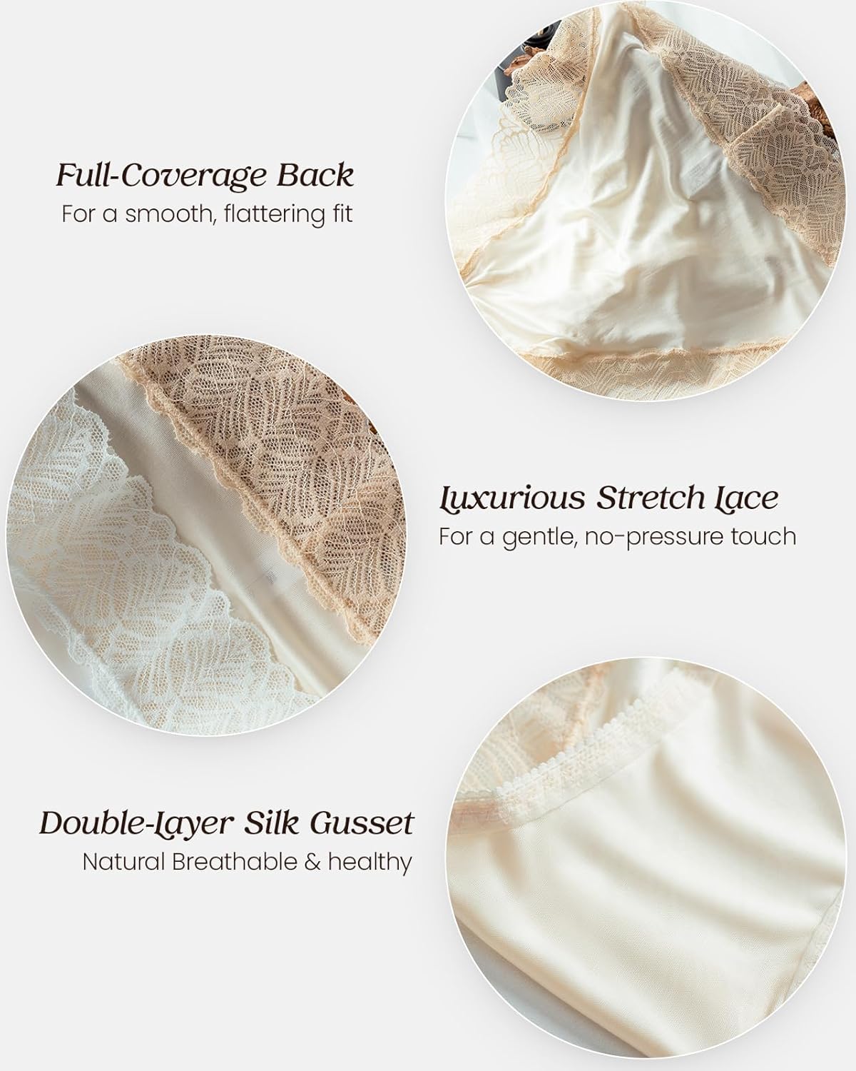 100% Mulberry Silk Underwear, High Rise Bikini Silk Panties, Sexy Lace Briefs for Women - Image 5