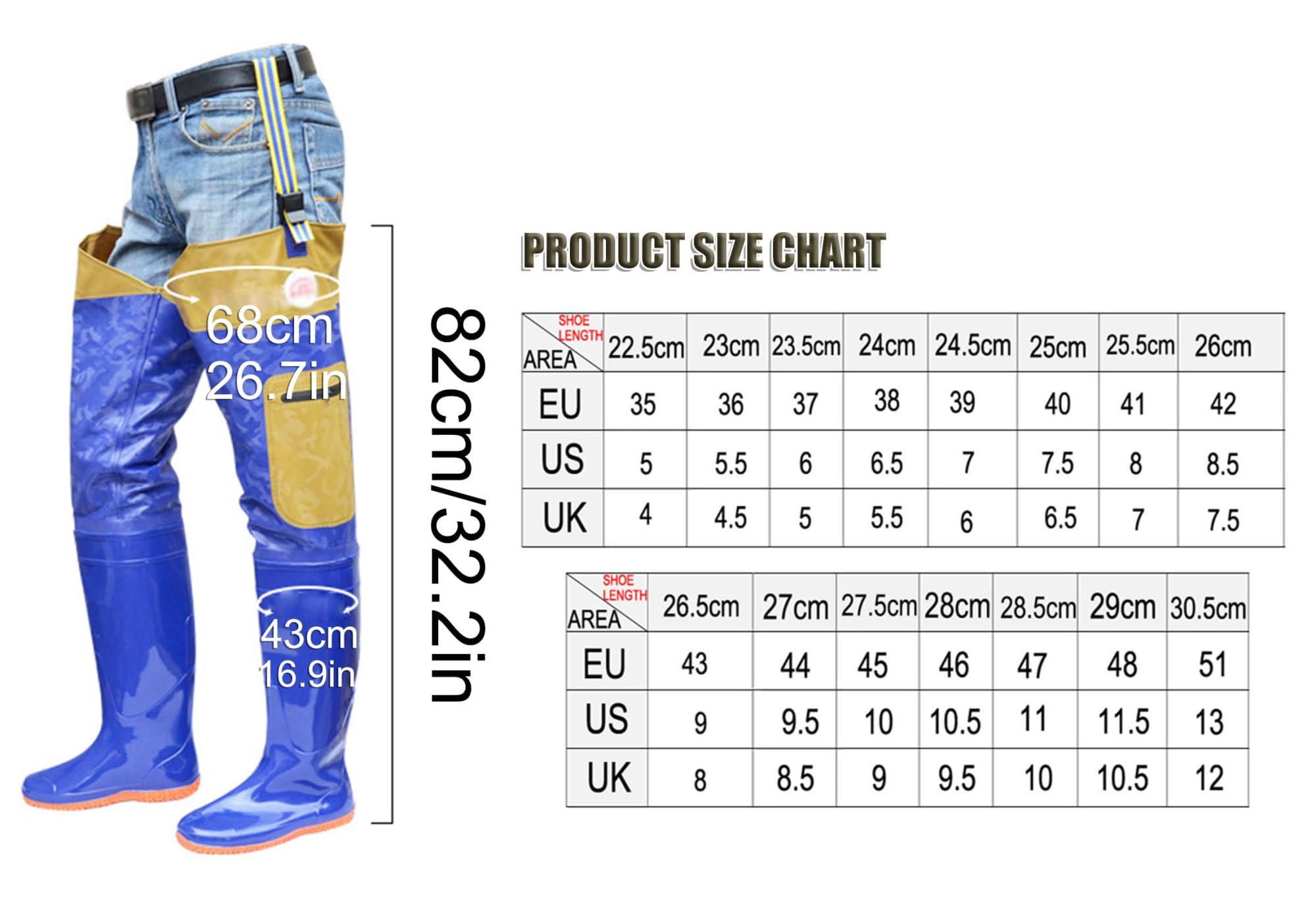 Vadeador Vadeador de Pesca Impermeable para Hombres y Mujeres, vadeador de Cadera de 80 Cm de Alto con Suela con Tacos para Pesca en Estanque y Barro(44 EU)