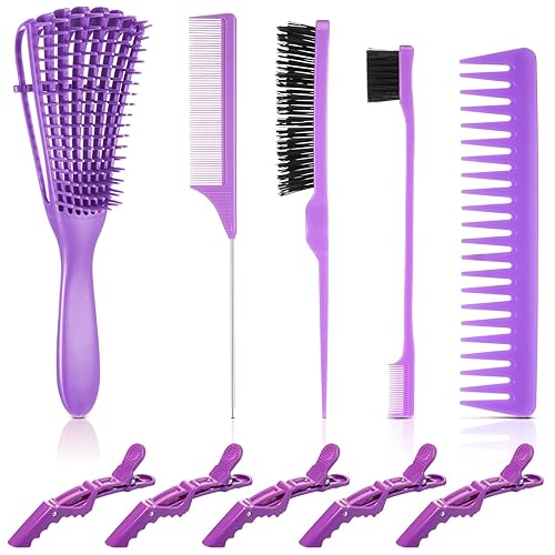 Miniatura 8 de Boao Juego de 10 peines desenredantes para el cabello, cepillo de pelo rizado para cabello negro natural con dientes anchos, cepillo de pelo mojado,