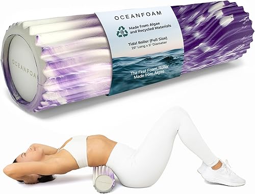 Miniatura 92 de Oceanfoam Tidal Roller - Rojo, Azul Marino Oscuro y Natural Marmóreo - Rodillo de espuma para masaje muscular para dolor de espalda y estiramiento -