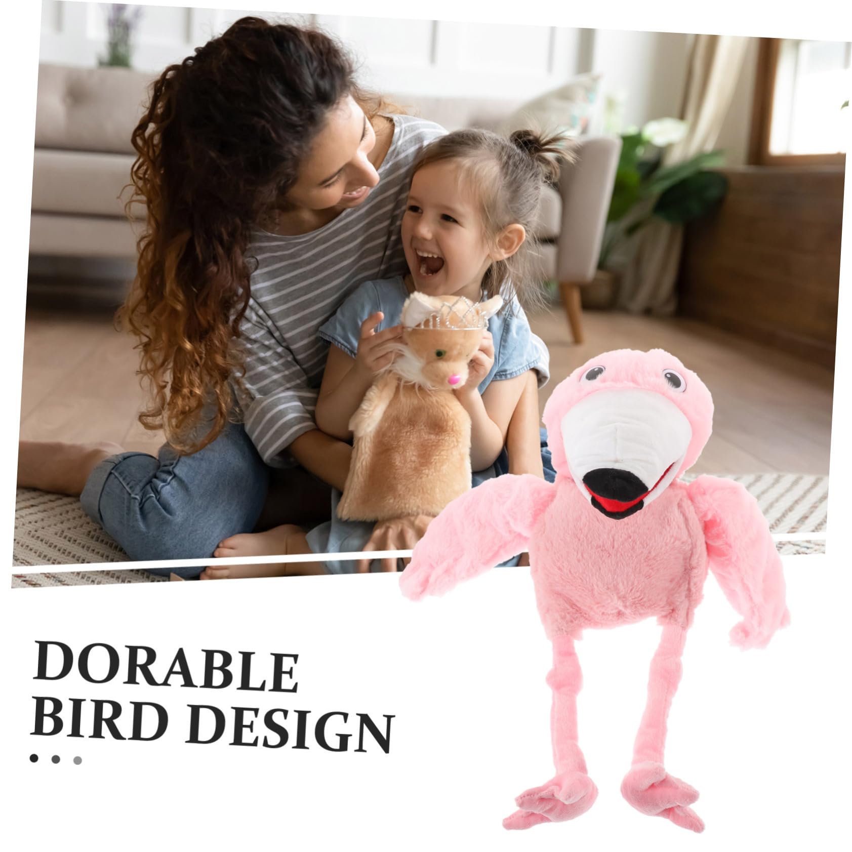Hemobllo Burattino da Mano Facile da Pulire per Raccontare Storie Giocattolo Interattivo Fenicottero in Peluche Rosa Cotone Pp e Adatto a Giochi Educativi per Ragazzo Ragazza