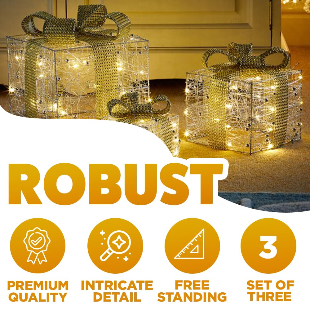 Marco Paul Set 3 Scatole Regalo Di Natale Con Luci LED Bianco Caldo, Timer, Batterie, Decorative Per Albero E Casa - 2