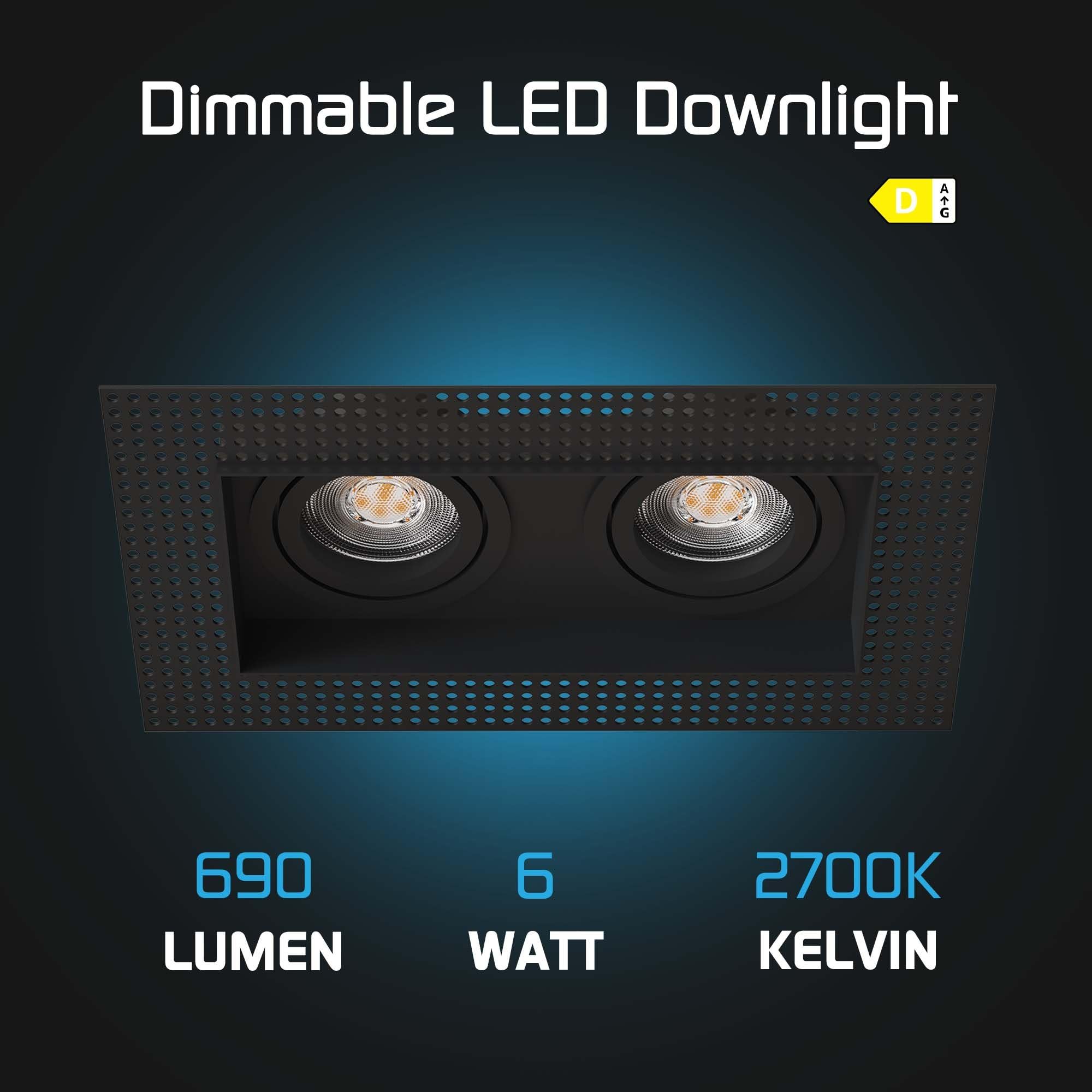 Ledvion 6er Set LED Einbaustrahler Schwarz GU10 Fassung 3W Warmweiss | Einbaumass 130x130mm; Fuer trockene Innenraeume wie Wohnzimmer Kueche und Flur