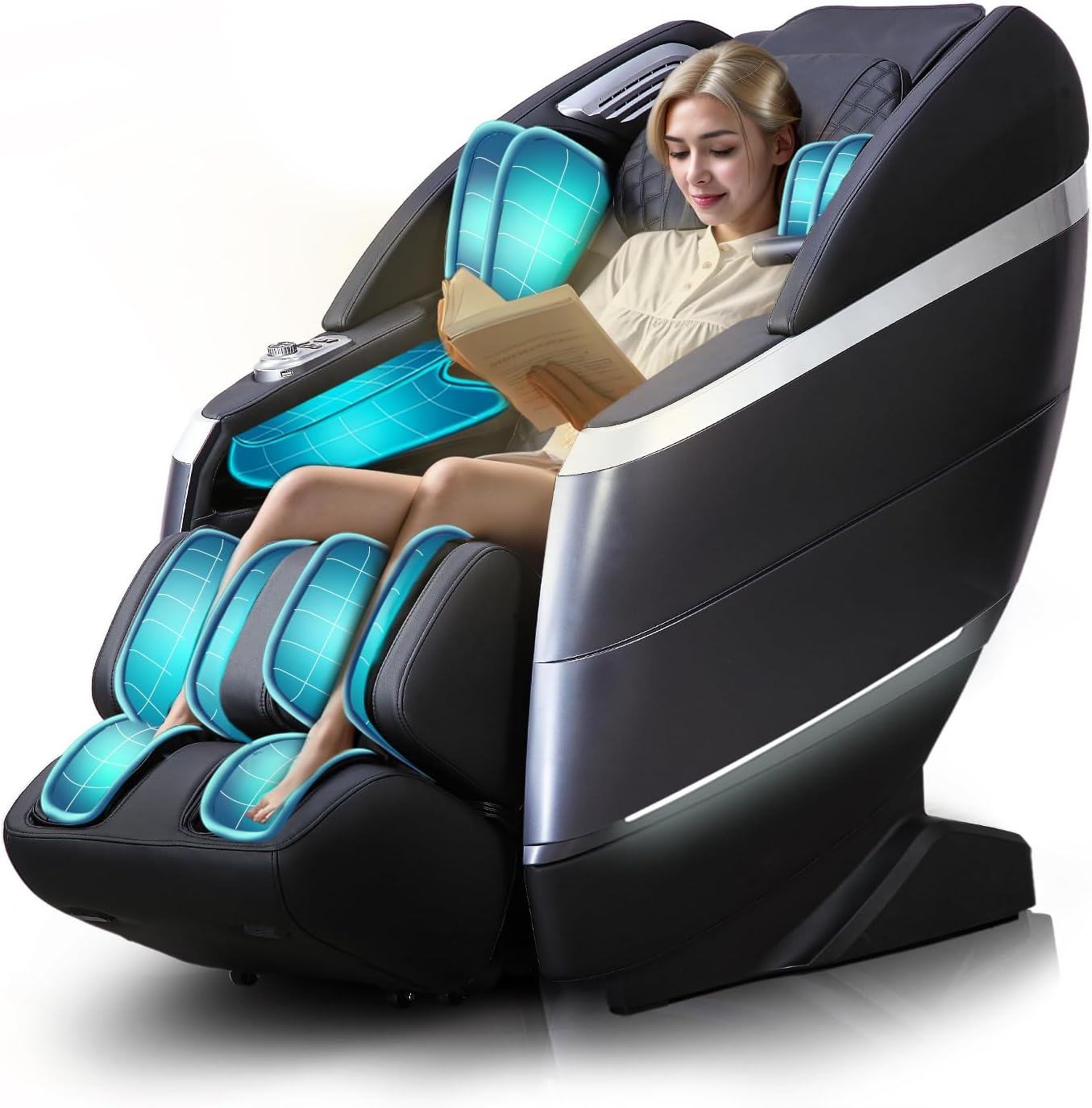 4D Full Body Massage Chair with Flexible 166° Track, Reading Light, 18 Massage Modes, 11 Techniques, 36 Airbags, Zero Gravity Recliner with Yoga Stretch and Foot Massage Black