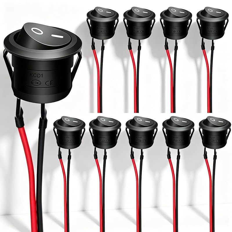Interruptor tipo Rocker Twidec SPST 2 pinos 12 V On/Off com fios pré-soldados – Kit com 10 unidades