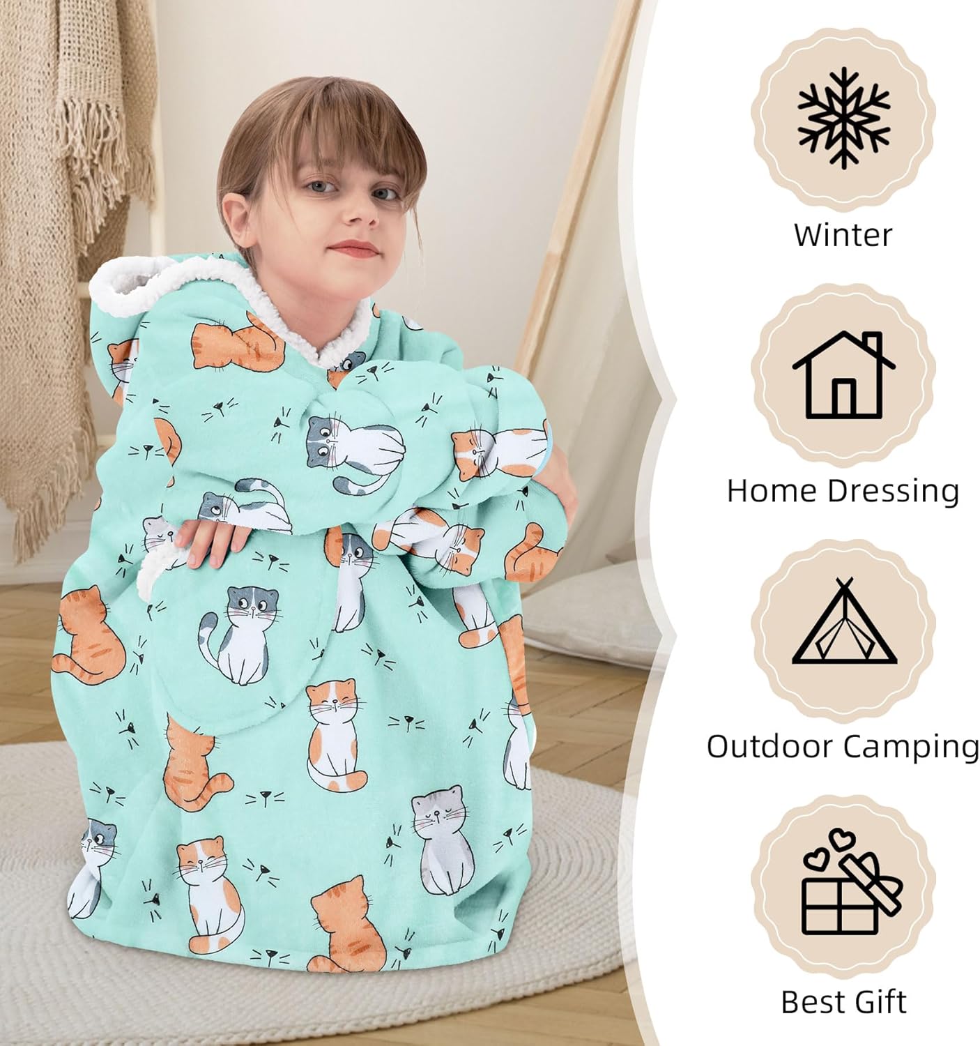 Zando Blanket Hoodie Wearable Blanket Kids and Adult Gift Comfy Blanket Hoodie Oversized Sweatshirt Sherpa Fleece - Image 4