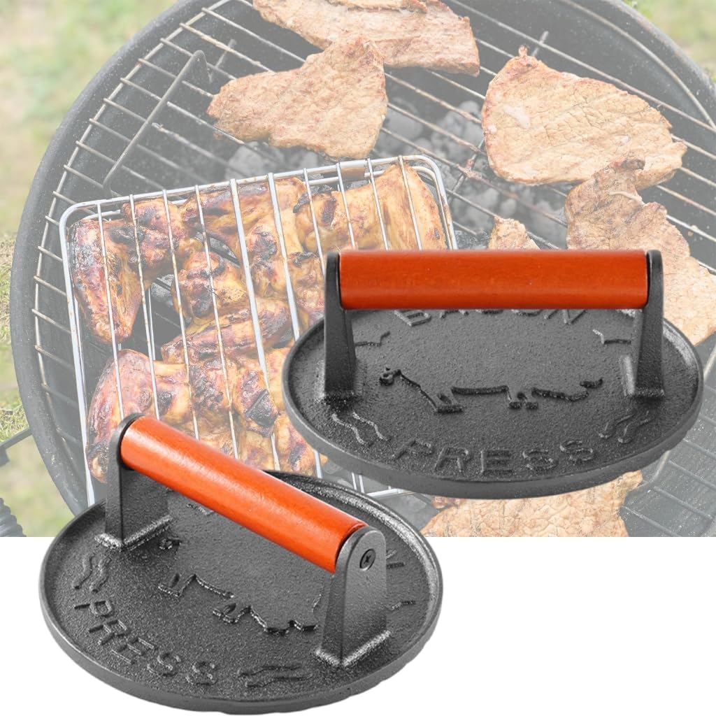 Burger-Maker aus Gusseisen mit bequemem Holzgriff, professionelle, robuste Hamburgerpresse, Patty-Kochzubehör