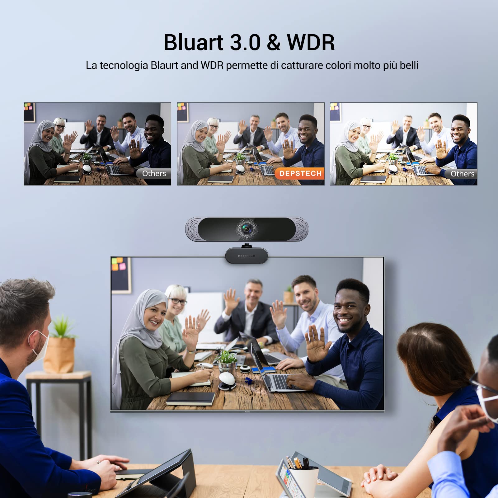 DEPSTECH Webcam 4K, DW49 Webcam HD Autofocus con Sensore da 1/3'', Doppio Microfono Antirumore, Coprilente e Treppiede, per Streaming su PC Windows, Mac, Laptop, Zoom, Skype, YouTube
