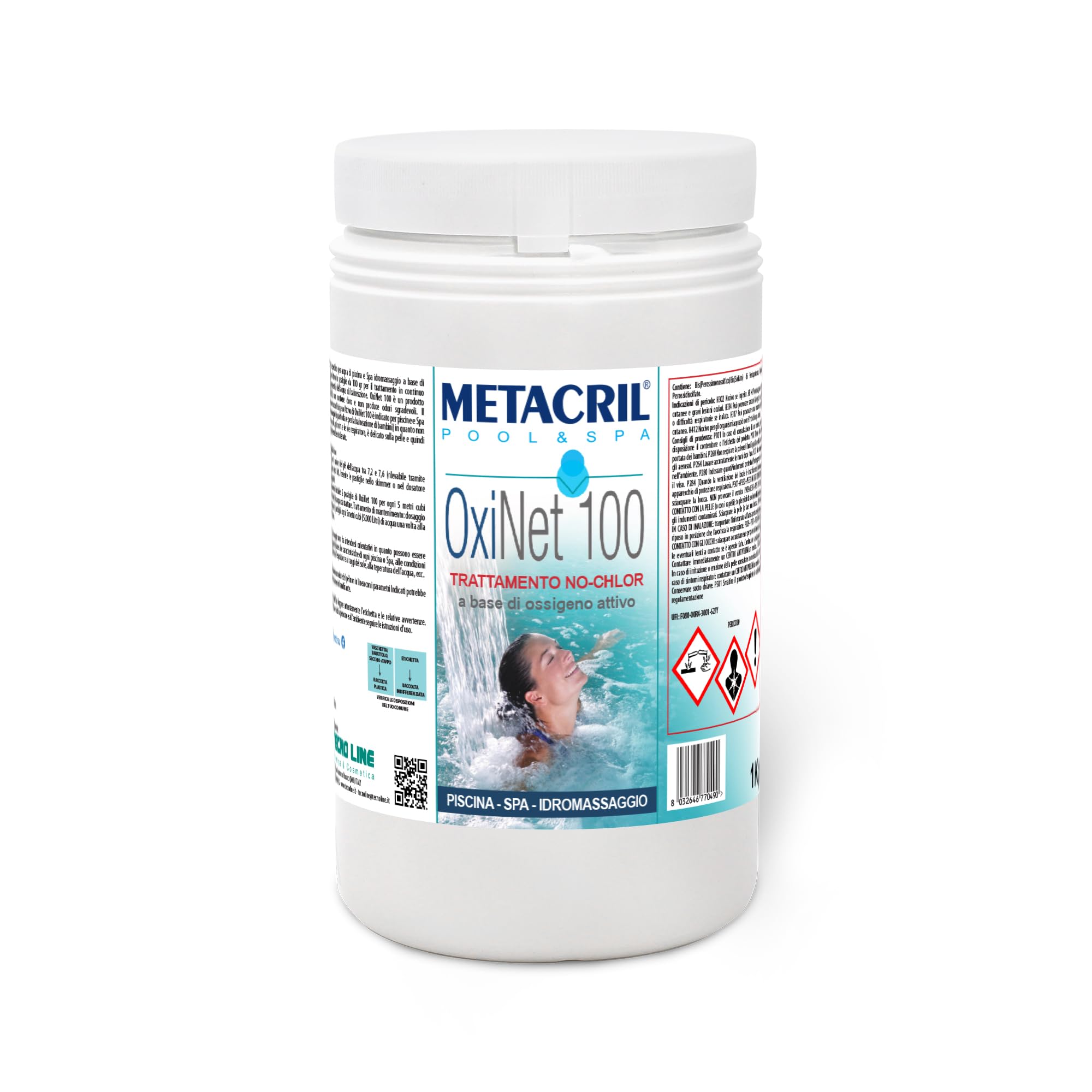 Metacril OxiNet 100, Ossigeno Attivo in Pastiglie da 100 gr - 1 Kg | Ideale per Piscina o Spa Idromassaggio di qualsiasi Marca o Modello