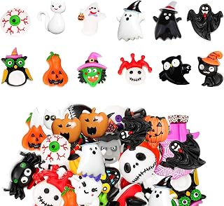 Slime Charms Halloween Resin Flatbacks for Scrapbook Ornaments DIY Halloween Crafts Resin Decorations - Wizard Pumpkin Lantern Ghost - (30 Piece Random)