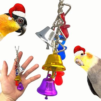 Bonka Bird Toys 1107 Christmas Jingle Bells Bird Toy 6" Height x 2" Width Acrylic Pacifiers Link Chain Quick Link for Small Birds Parrotlets Lories Lovebirds Cage Entertainment
