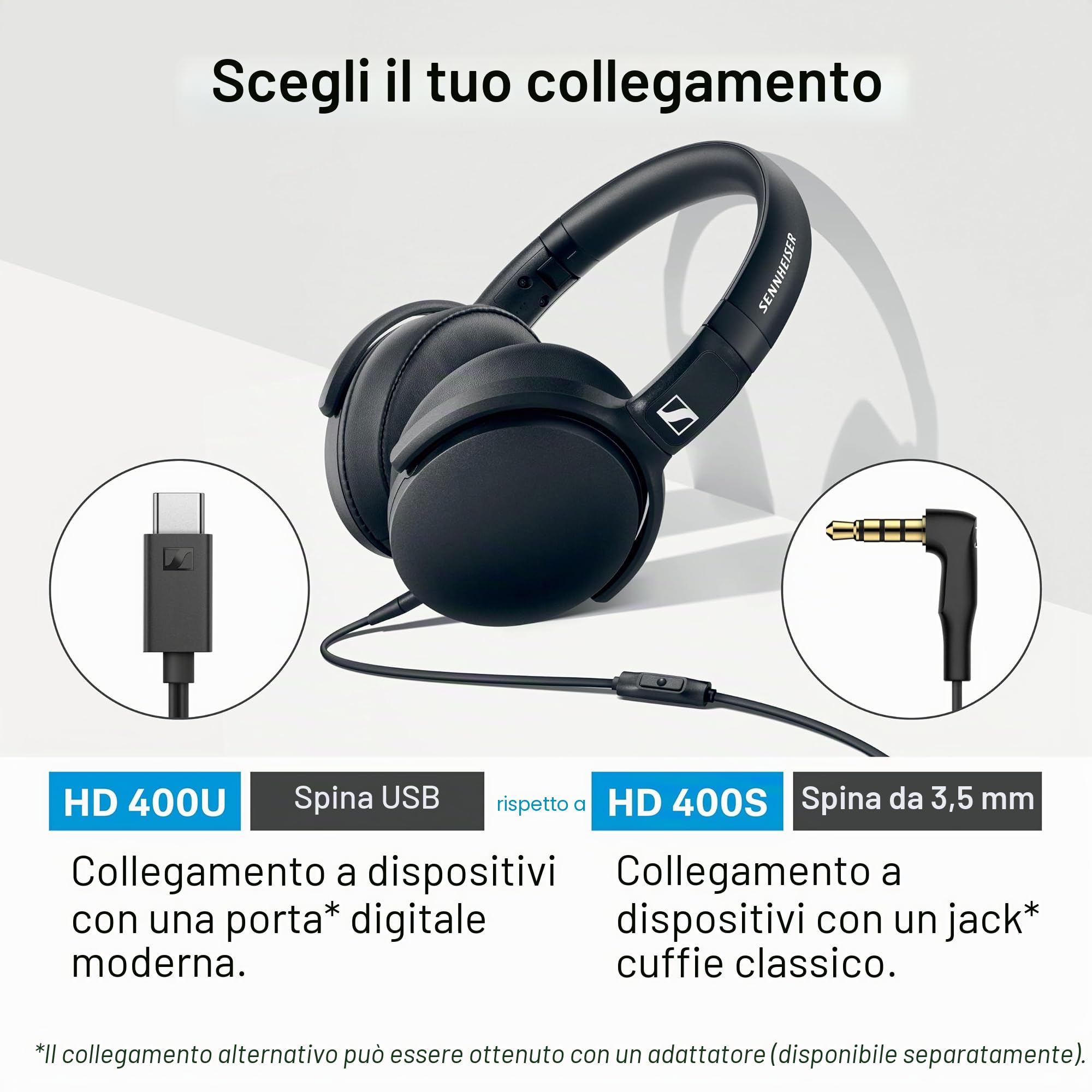 Sennheiser HD 400U - Cuffie over-ear con smart remoto, colore: Nero