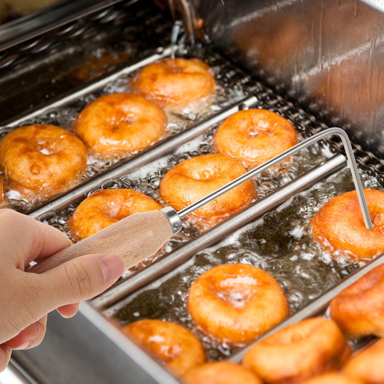 ibasenice Bunuelos Mold with Handle, Stainless Steel 12 Inch Non-stick Kitchen Frying Spoon for Making Shrimp Cakes, Radish Fritters, Churros, Pancakes, Fritters & Fried Kitchen