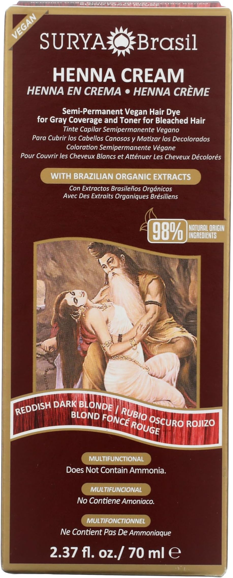 Surya Brasil - Reddish Dark Blonde Semi Permanent Henna Cream for Gray Hair Coverage and Deep Conditioning, 2.37 oz / 70 ml