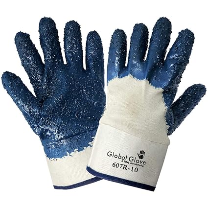 Global Glove 607R Nitrile Dipped on 2 Piece Jersey Glove with Safety Cuff, Chemical Resistent, Extra Large, Light Blue (Case of 72)